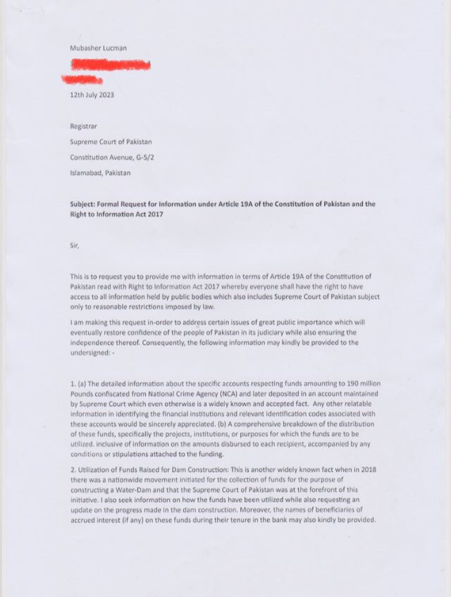 Mubasher Lucman pens Letter to Supreme Court, requests details on Dam Funds | Baaghi TV