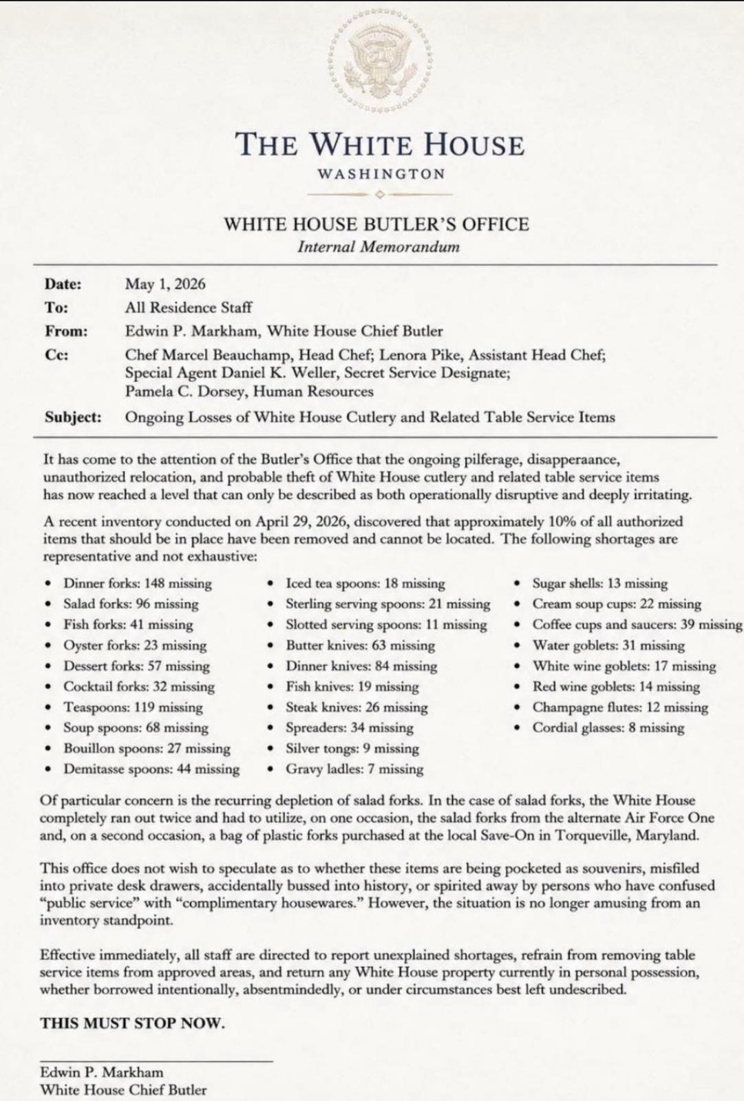 White House Internal Memo Reveals Missing Cutlery Crisis | Baaghi TV